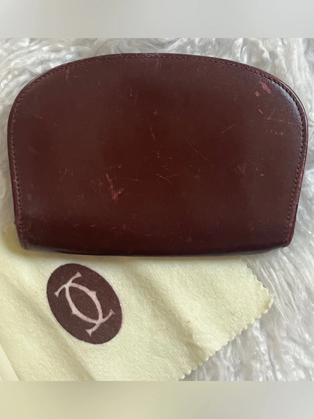 Cartier Burgundy and Gold Leather Key Case, wallet & perfum sample bundle